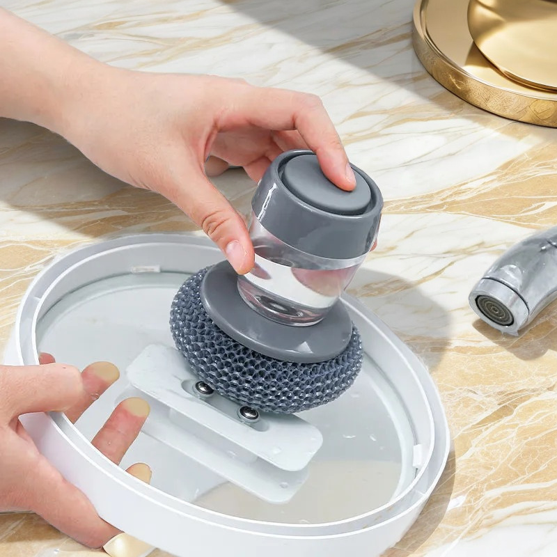 Sikat Sabut Kawat Dengan Tabung Dispenser Sabun Cuci Piring — 7