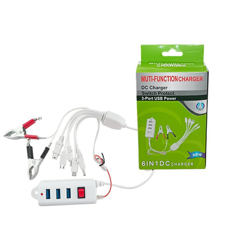 Charger Hp Aki Motor Portable 3 USB 6 in 1 Serbaguna — 6