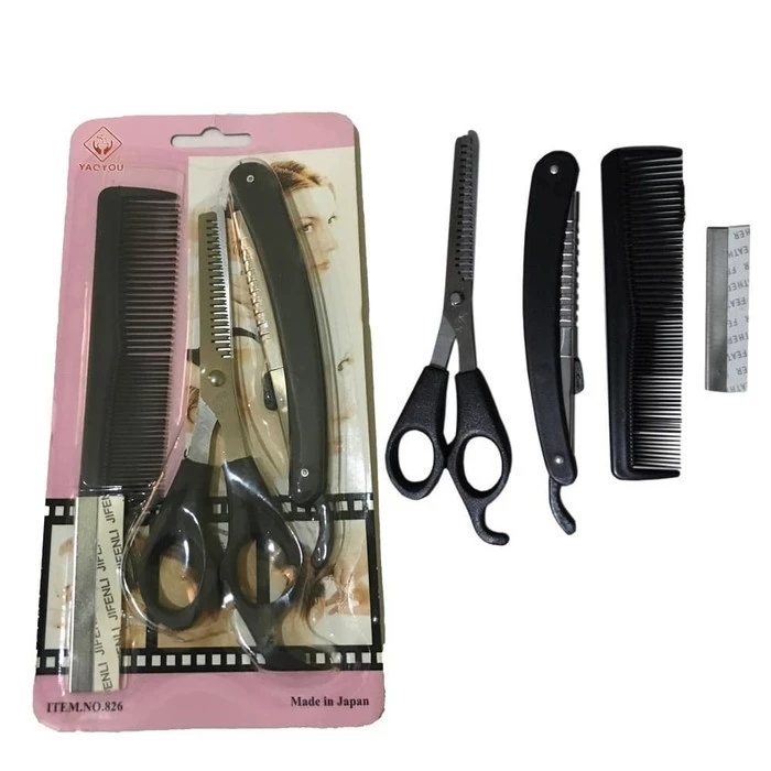 Alat Cukur Sasak Rambut Set 3 In 1 Gunting Zigzag Pisau Cukur Sisir — 6