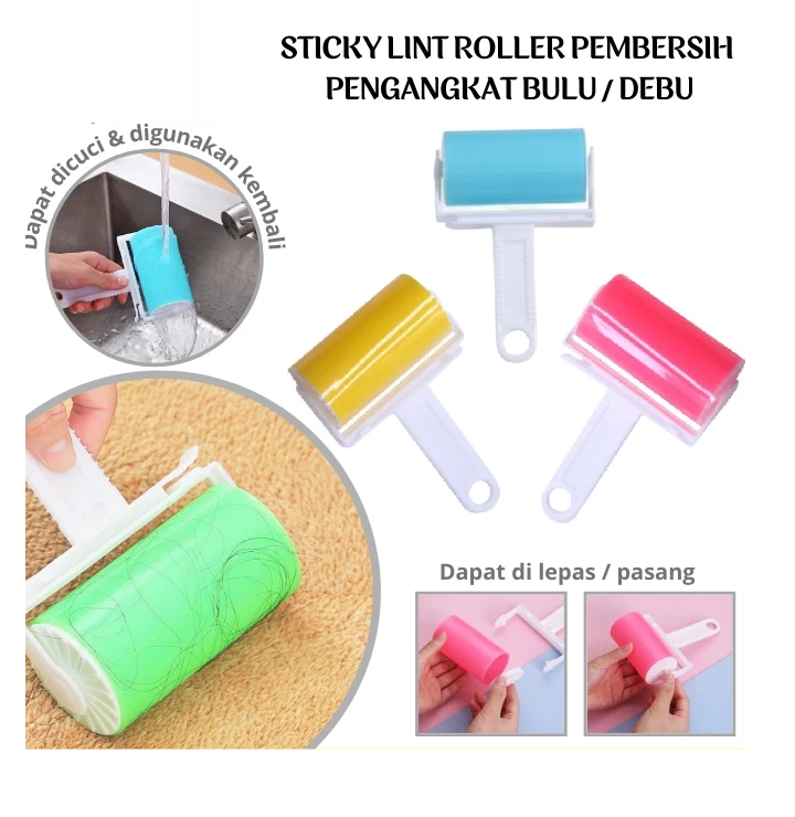 Sticky Lint Brush Roller Alat Pembersih Debu Bulu Hewan Washable — 6