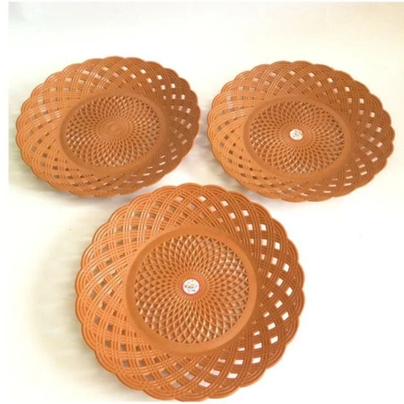 Piring Rotan Lusinan 12pcs Plastik Tempat Makan Anyam Praktis — 7