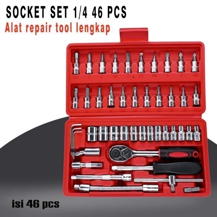 Set Obeng Socket Set 46 Pcs Kunci Shock 1/4 Socket — 9
