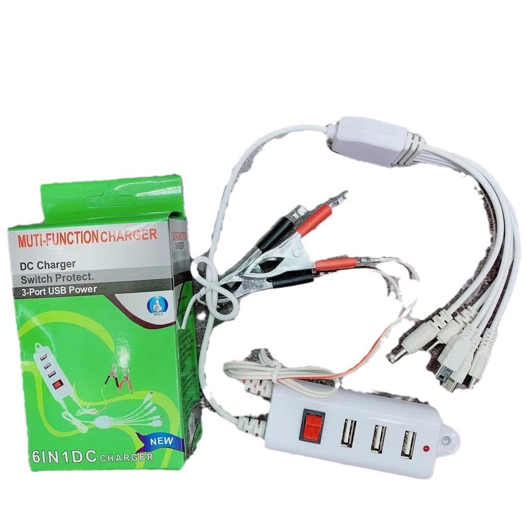 Charger Hp Aki Motor Portable 3 USB 6 in 1 Serbaguna — 7