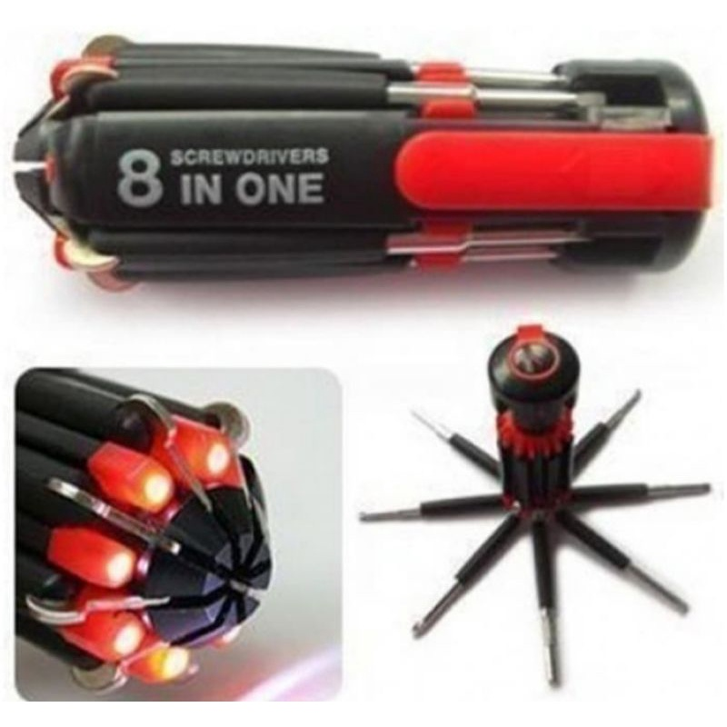 Set Obeng 8 in 1 Multi Screwdriver Tools Senter Multifungsi Lampu — 4