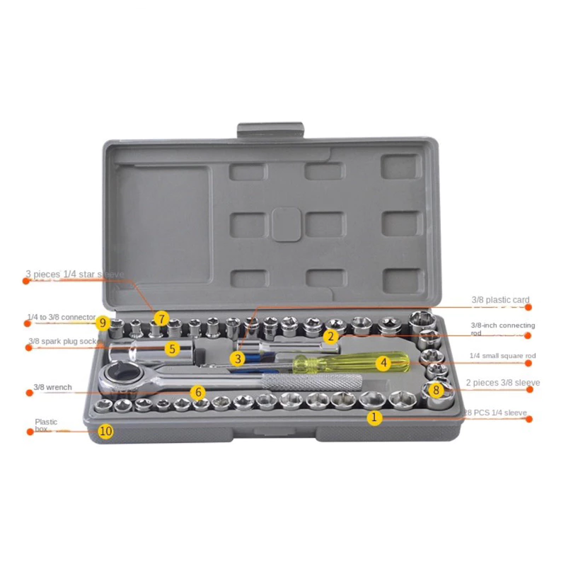 Kunci Socket Soket Pas Set 40pcs Peralatan Bengkel Kemasan Koper — 7
