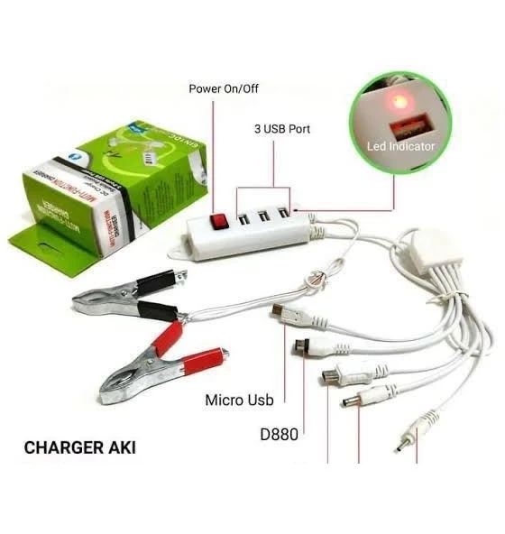 Charger Hp Aki Motor Portable 3 USB 6 in 1 Serbaguna — 4