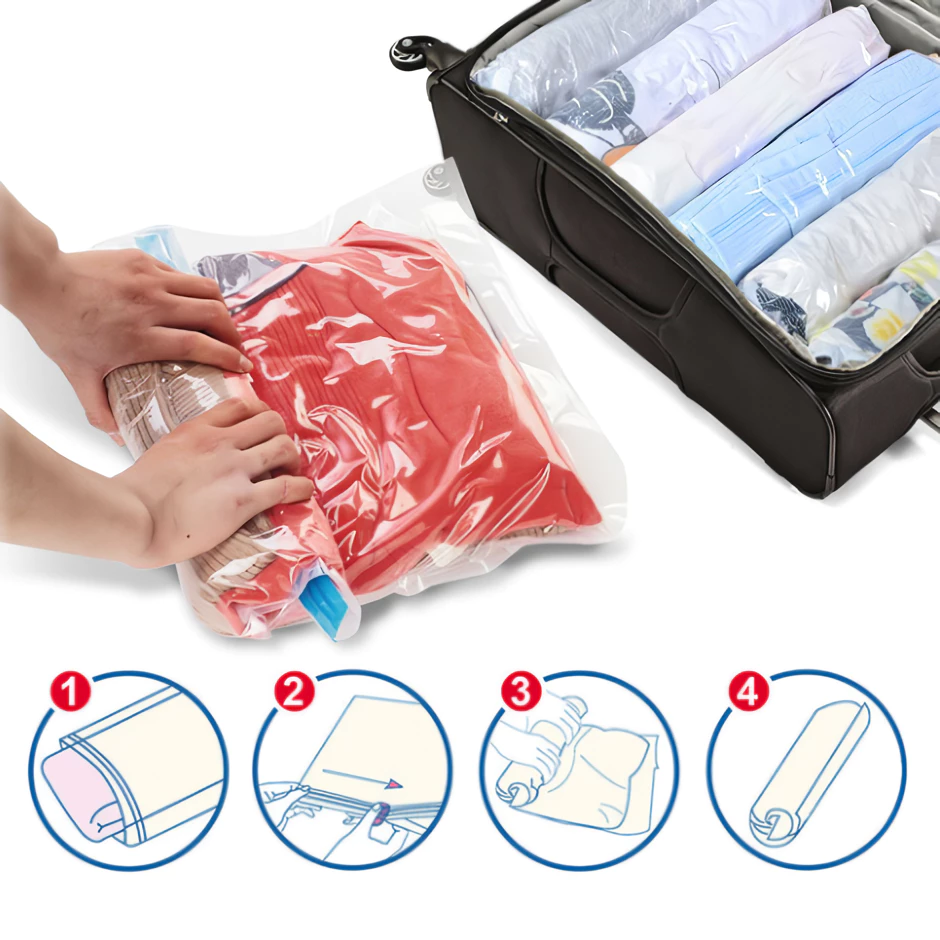 Plastik Pompa Vacum Bag Kantong Pakaian Travel Transparan Anti Air — 7