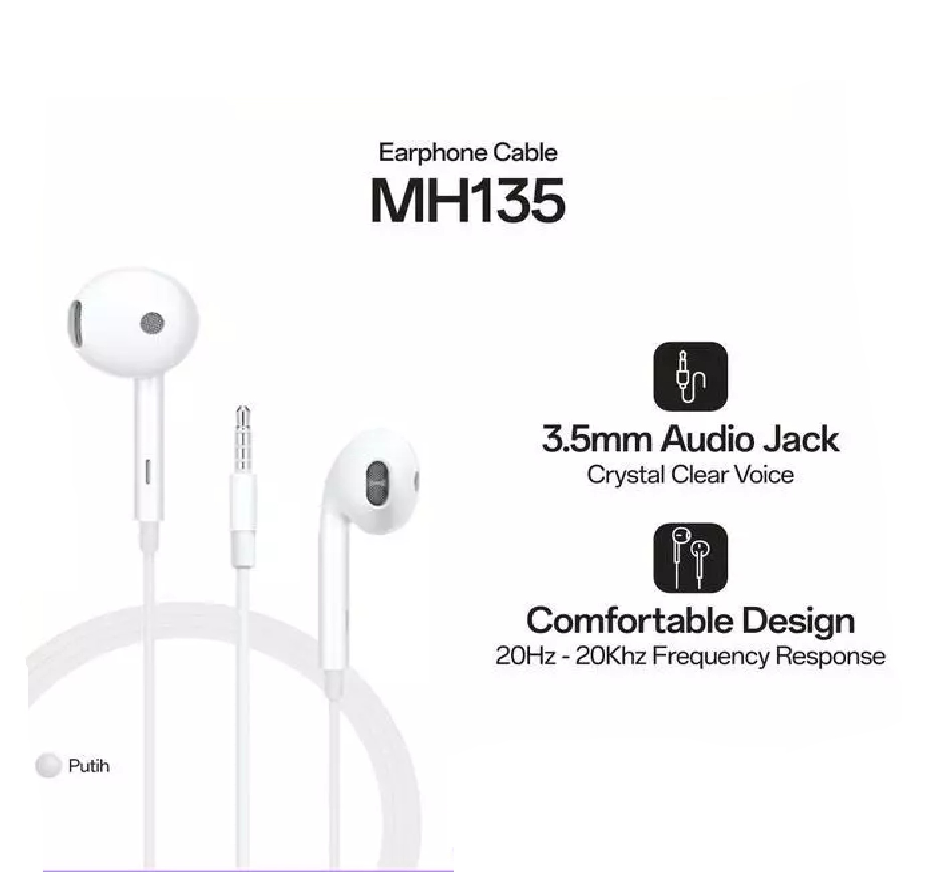 Headset Earphone Kabel MH135 Suara Jernih Nyaman Dipakai — 3