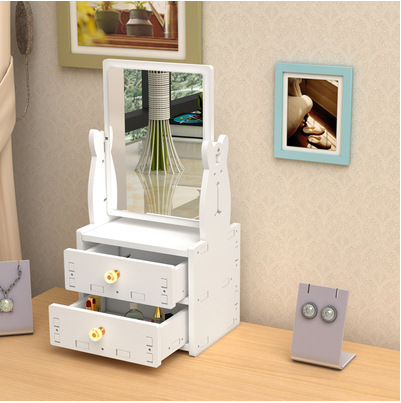Rak Makeup 2 Susun dengan Cermin Telinga Kelinci PVC — 8