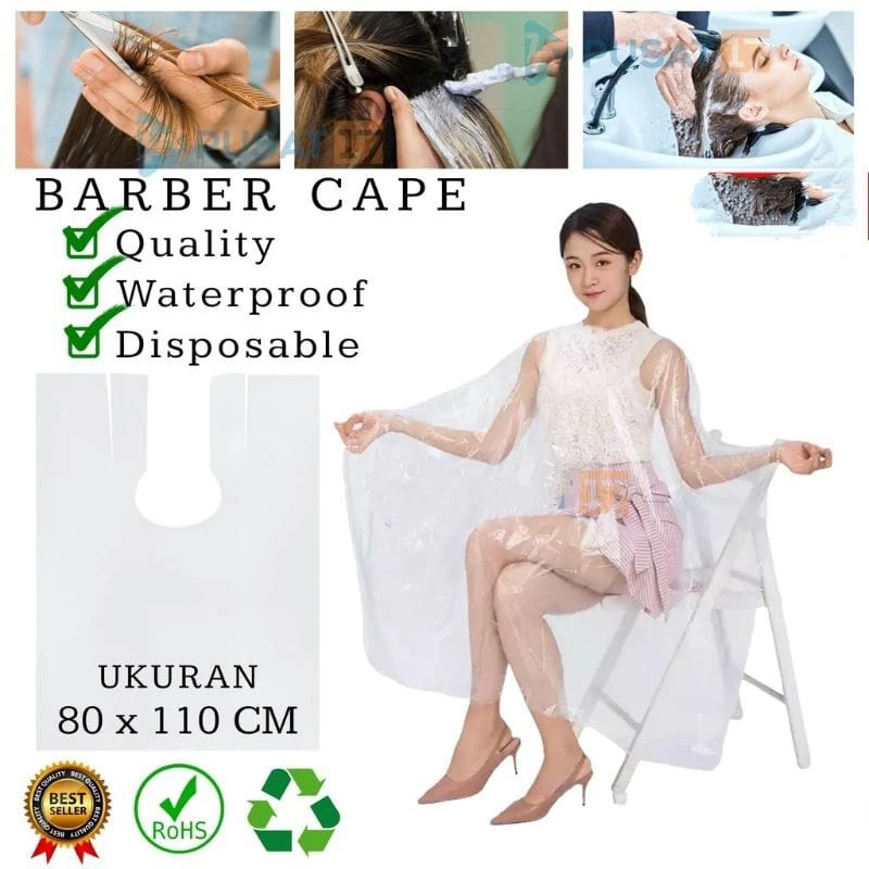 Kape Cape Plastik Melindungi Pakaian Saat Potong dan Mewarnai Rambut — 6