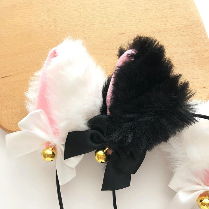 Bando Cosplay Bulu Bentuk Telinga Kucing Lonceng Pita Lucu Aesthetic — 4