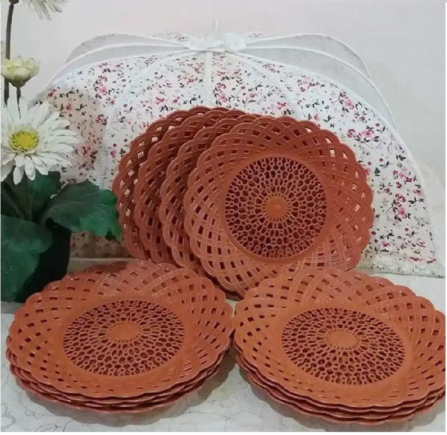 Piring Rotan Lusinan 12pcs Plastik Tempat Makan Anyam Praktis — 4