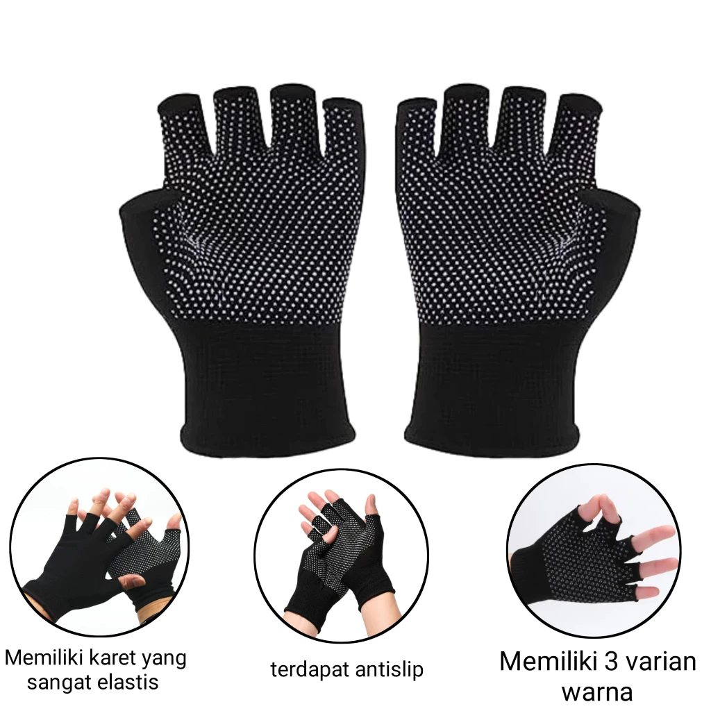 Sarung Tangan Motor Half Finger Jari Terbuka Anti Slip — 9