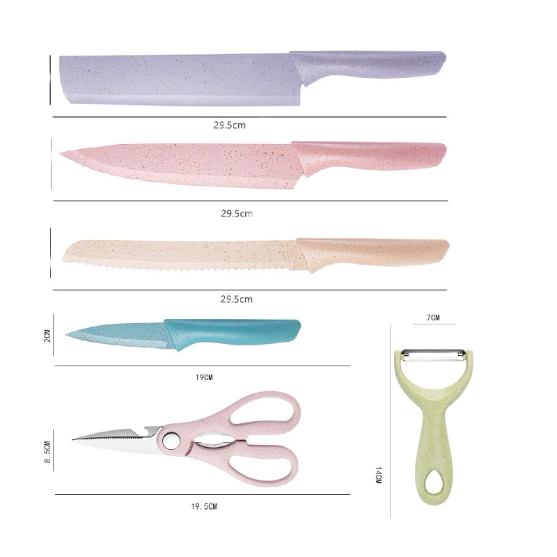 Pisau Dapur Set Warna Kitchen Knife Macaron Gunting Peeler 6in1 — 6