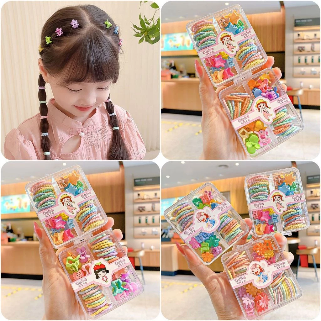 Set Box Ikat Rambut Aksesoris Jepitan Anak Lucu Cute Mix Warna Warni — 4