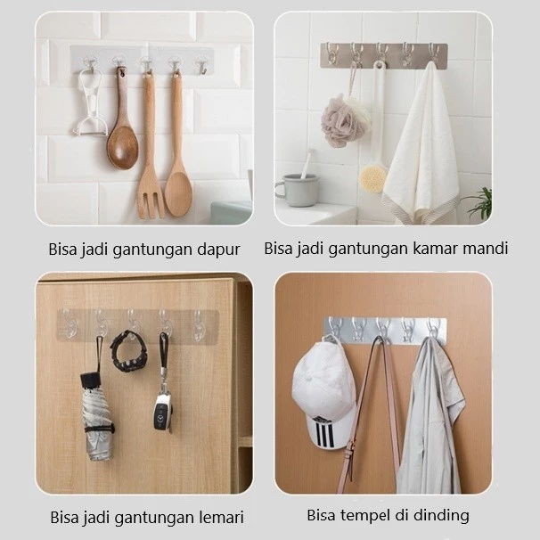 Gantungan Hook 6 Kait Tempel Dinding Hemat Ruang dan Mudah Dipasang — 4