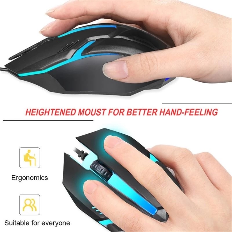 Mouse Gaming USB Kabel LED Desain Menarik 7 Lampu Warna Rainbow — 4
