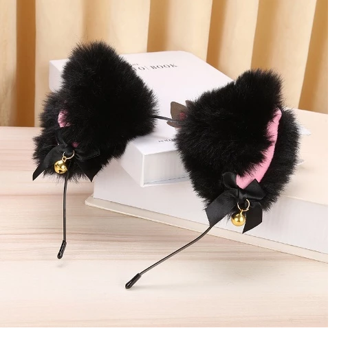 Bando Cosplay Bulu Bentuk Telinga Kucing Lonceng Pita Lucu Aesthetic