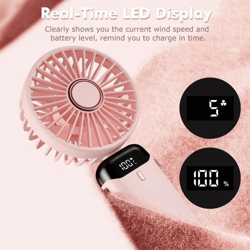 Kipas Angin Lipat LED Display Portable Mini Handheld 5 Speed Level Type C — 3