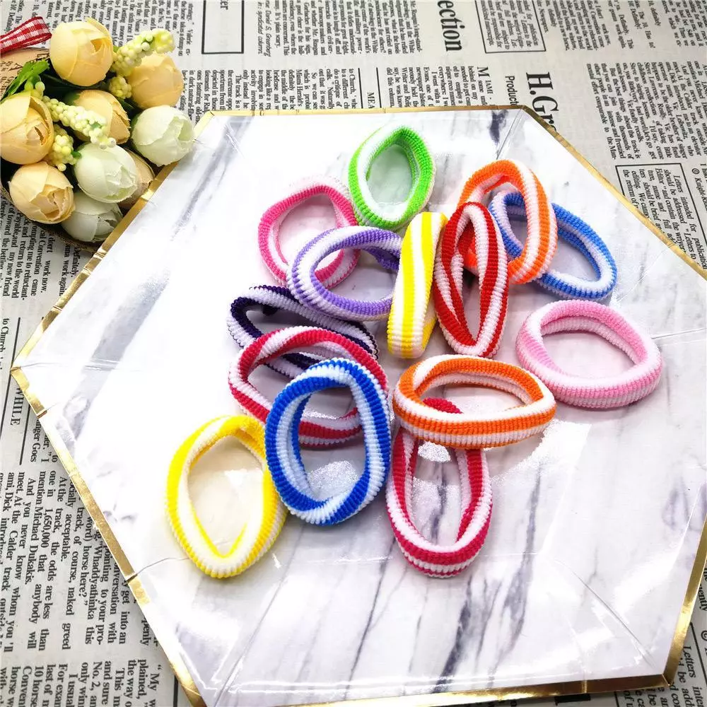 Ikat Rambut Wol Anak Dewasa Kunciran Mini Salur Warna Warni Ceria — 6