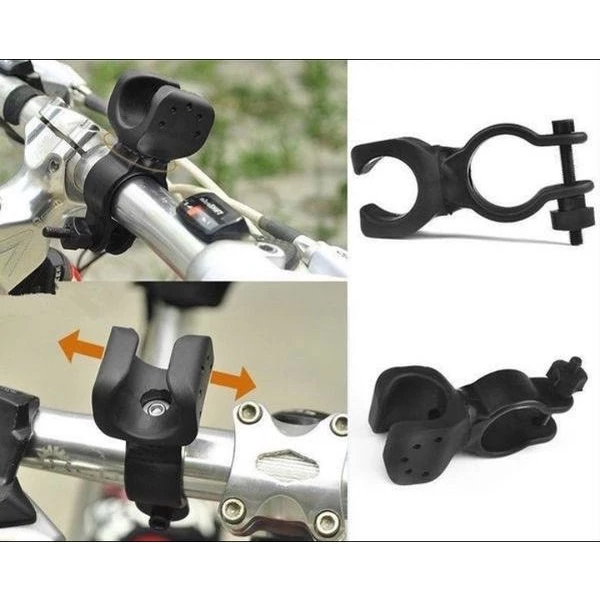 Tempat Holder Senter Sepeda 360 Derajat Bracket Torch Flashlight Hitam — 5