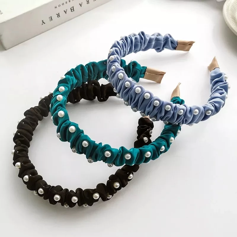 Bando Headband Wanita Mutiara Kerut Satin Pearl Fashion Korean Style — 10