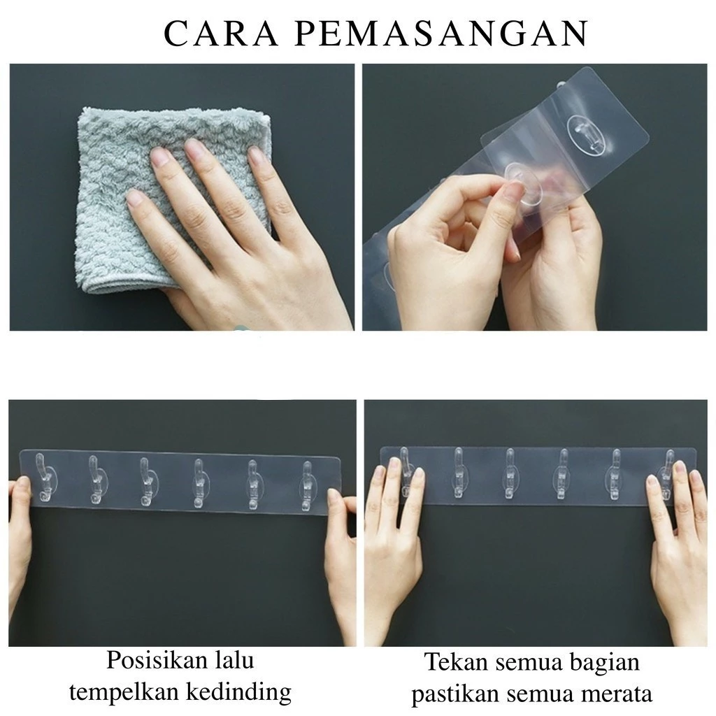 Gantungan Hook 6 Kait Tempel Dinding Hemat Ruang dan Mudah Dipasang — 5