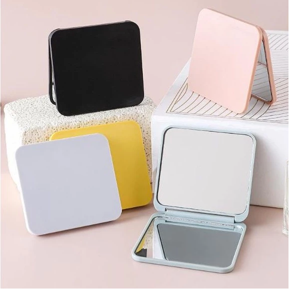 Cermin Lipat 2 Sisi Persegi Kaca Make Up Polos Mini Mirror Decor Sticker — 2