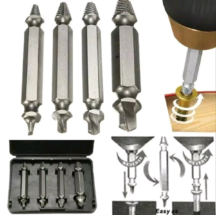 Screw Extractor Alat Pembuka Baut Rusak Set 4 Mata Bor Repair Kit — 5