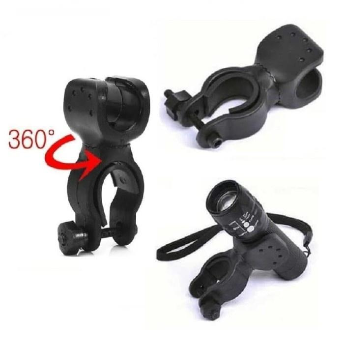 Tempat Holder Senter Sepeda 360 Derajat Bracket Torch Flashlight Hitam — 3