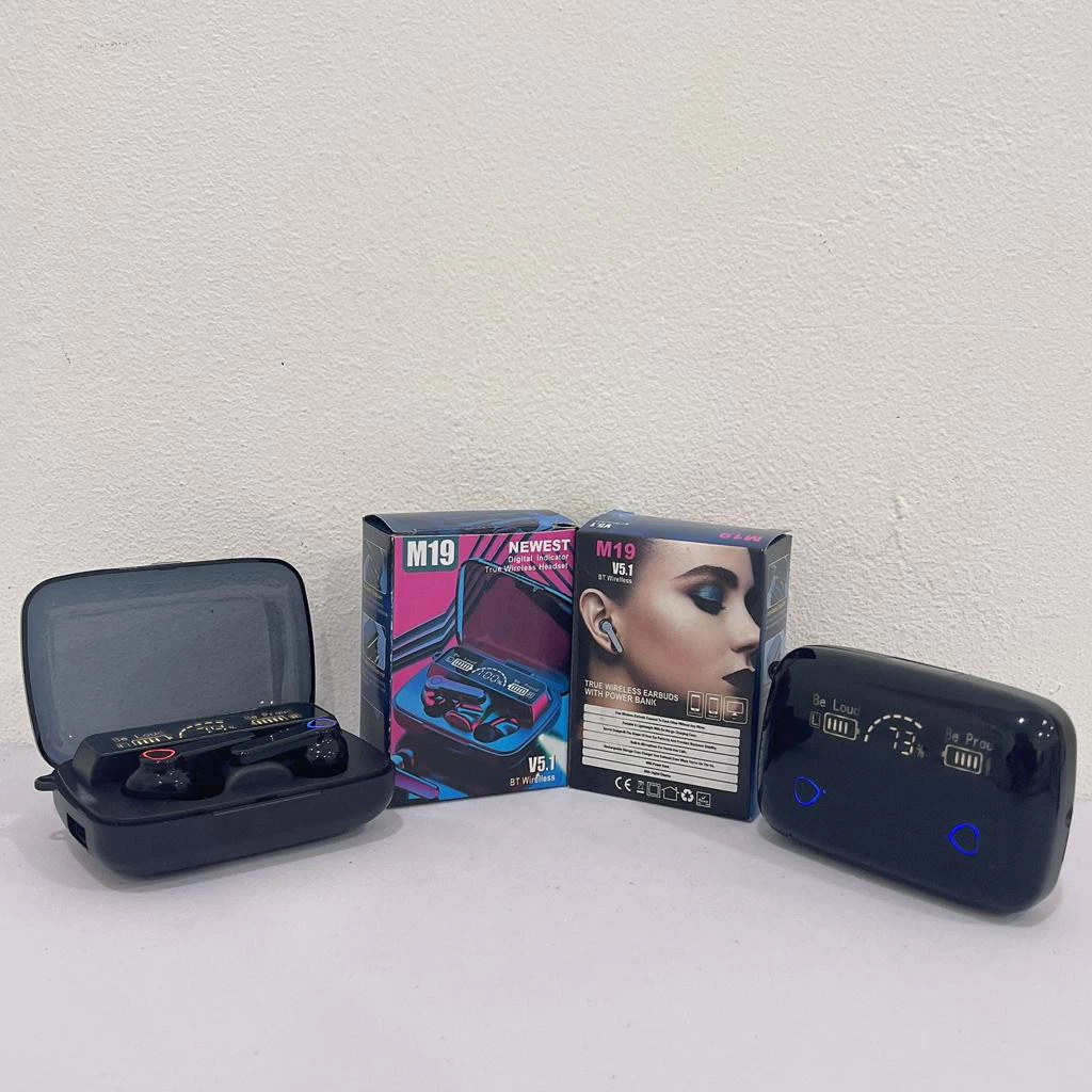 Headset Bluetooth Wireless TWS M19 dengan Powerbank dan Flashlight — 5