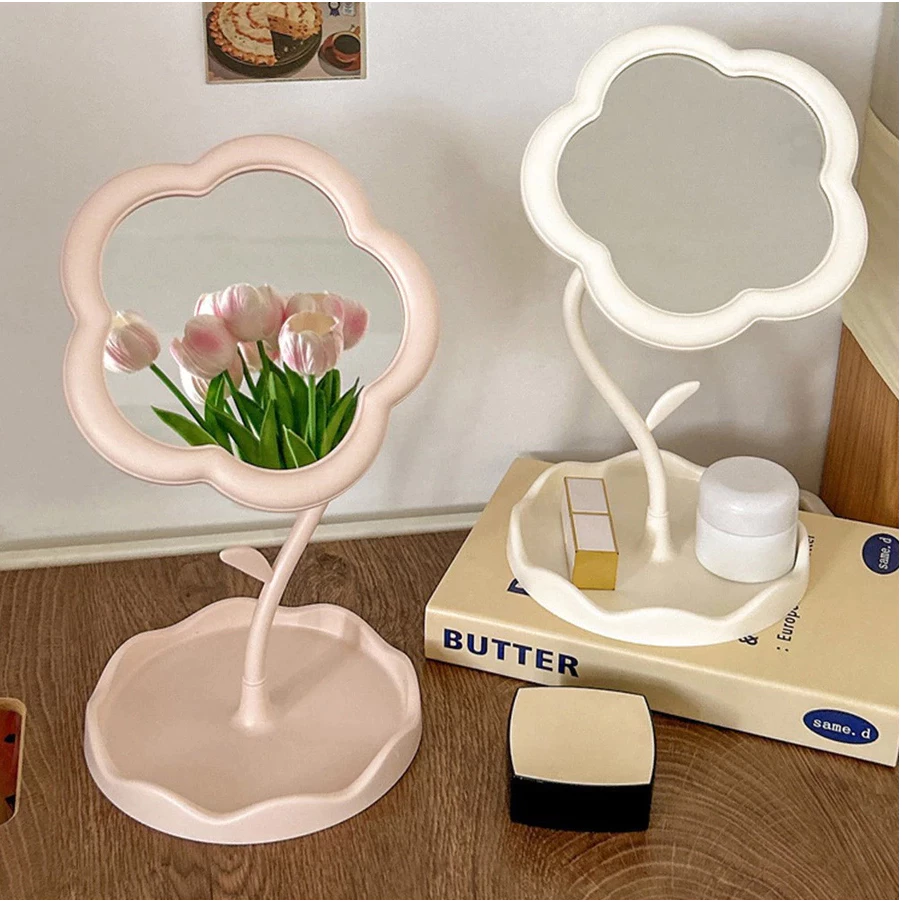 Cermin Make Up Dekorasi Kamar Aesthetic Bentuk Bunga Stand Mirror — 8