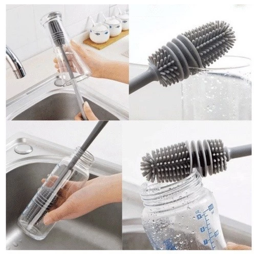 Sikat Pembersih Botol Gelas Minum Silicone Gagang Panjang — 6