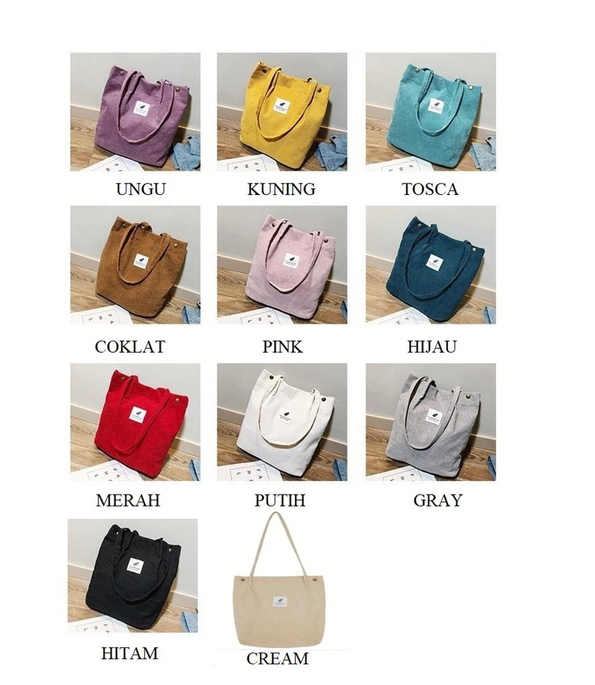 Totebag Fashion Wanita Bahan Corduroy Korea Style Canvas Sling Bag — 3
