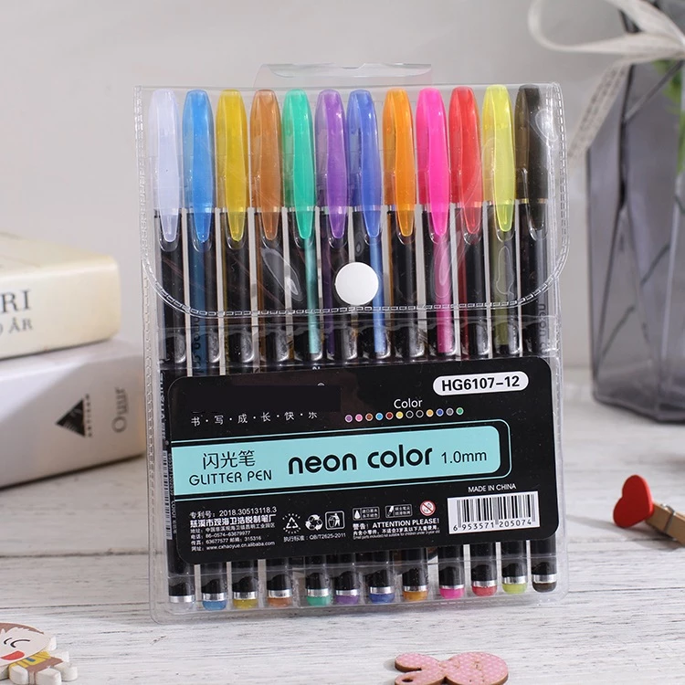 Pulpen Warna Warni Tinta 12pcs Colorful Gel Glitter Tulisan Berkilau