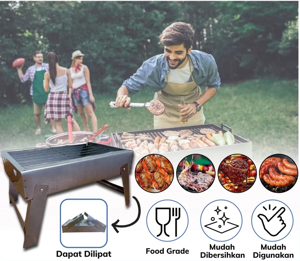 Alat Panggang Pemanggang Lipat Portable Stainless Arang Besi Grill BBQ — 5