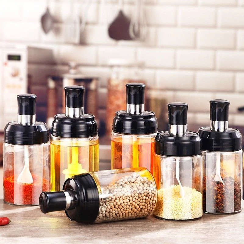 Tempat Wadah Toples Bumbu Dapur Garam Dari Kaca Dengan Sendok — 7