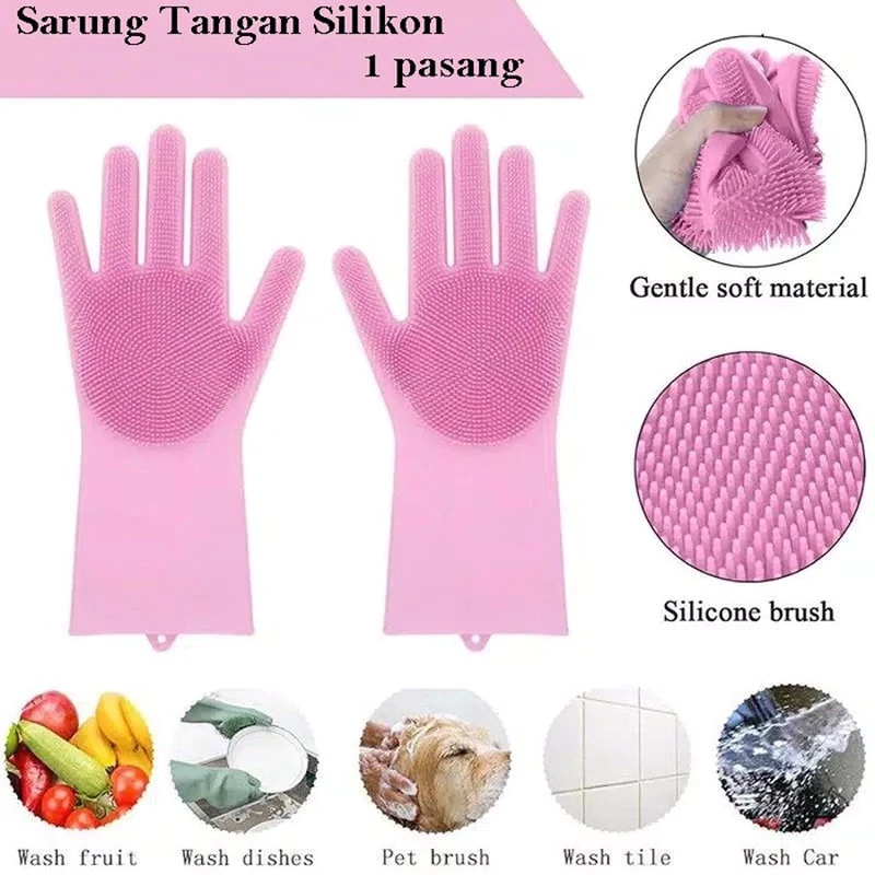 Sarung Tangan Cuci Piring Silikon Anti Air 1 Pasang — 7