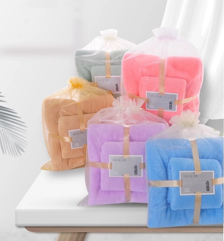 Set Handuk Mandi Badan Wajah 2 in 1 Motif Beruang Lucu Lembut Kado Gift — 6