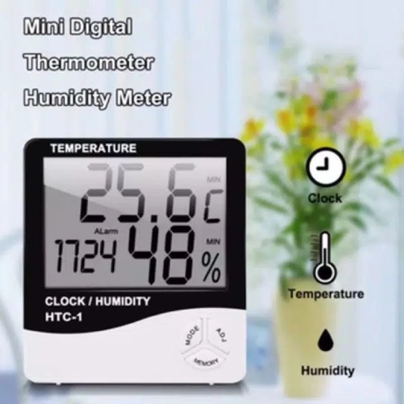 Hygrometer Termometer Indoor Digital Jam Pantau Suhu Kelembaban Waktu — 4