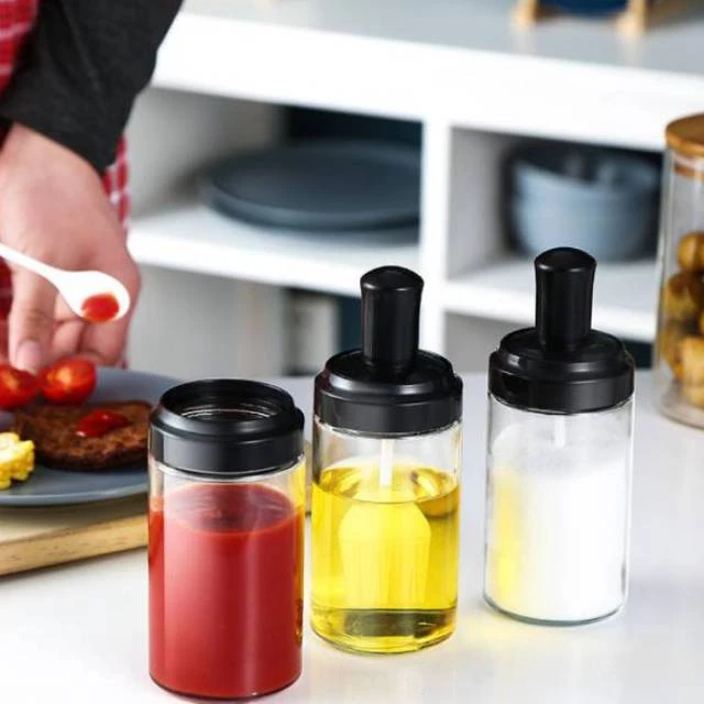 Tempat Wadah Toples Bumbu Dapur Garam Dari Kaca Dengan Sendok — 6