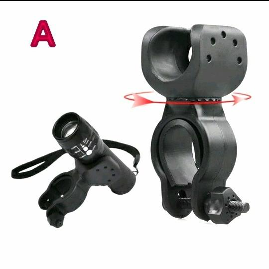 Tempat Holder Senter Sepeda 360 Derajat Bracket Torch Flashlight Hitam