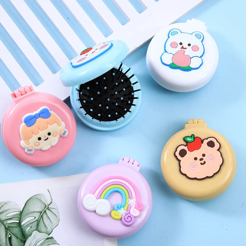 Sisir Cermin Lipat Bulat Rambut Mini Karakter 2 In 1 — 5