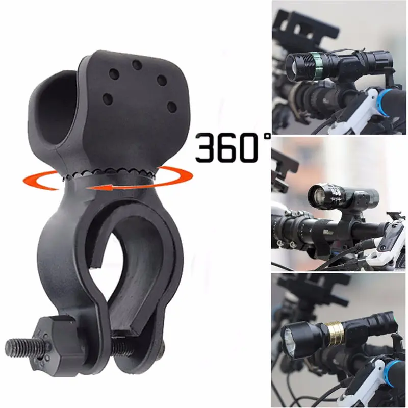 Tempat Holder Senter Sepeda 360 Derajat Bracket Torch Flashlight Hitam — 4