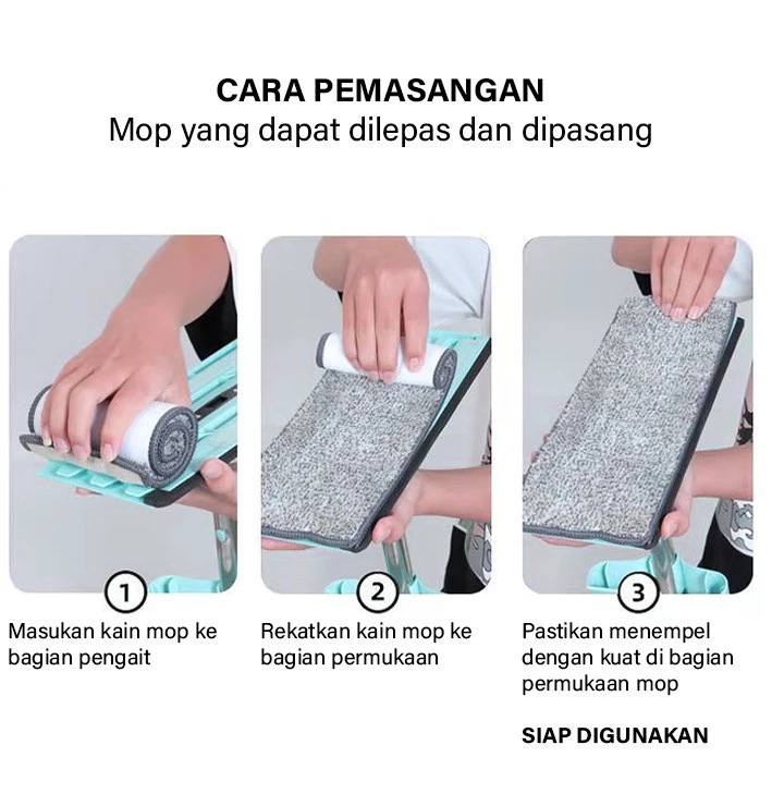 Alat Sapu Pel Lantai Lipat Praktis Microfiber Tarik Dorong Efisien — 5