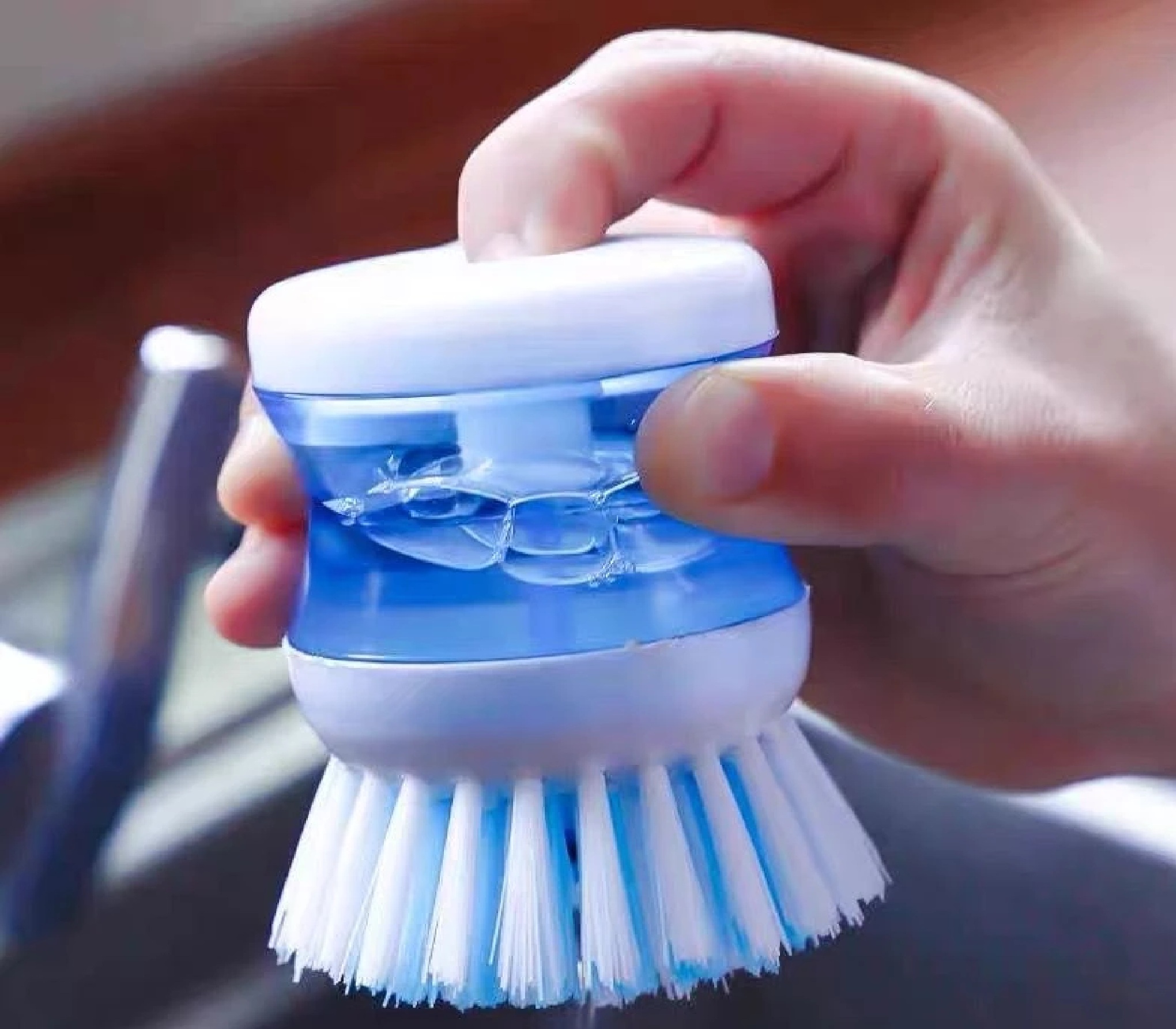 Alat Sikat Pembersih Piring Panci Dengan Dispenser Tempat Sabun Cair — 7