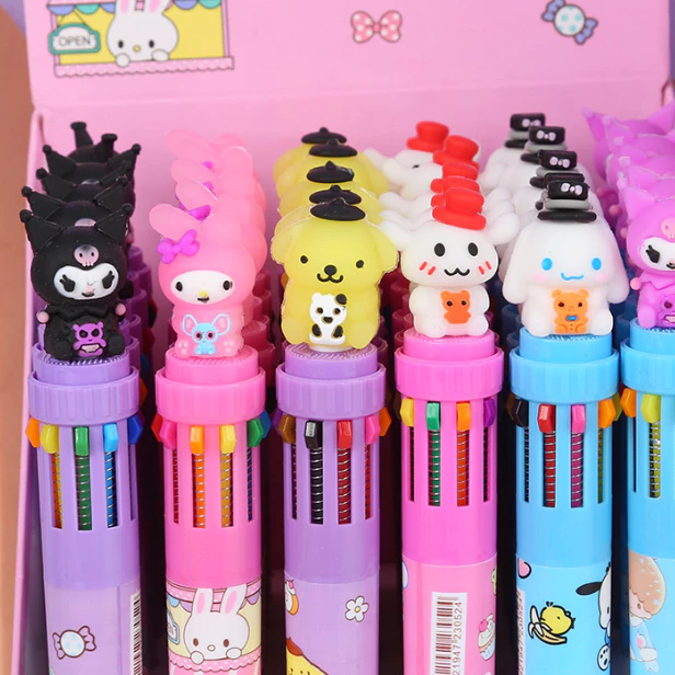 Pena Gel Pulpen Ballpoint Tinta 10 Warna Warni Motif Karakter Lucu — 10