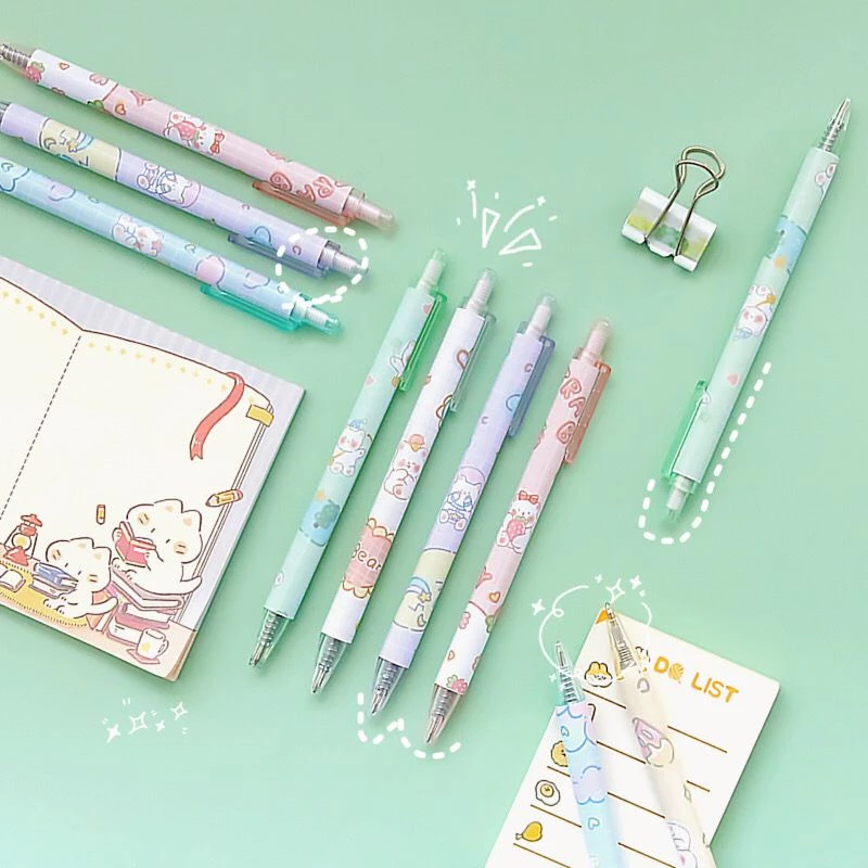 Pulpen Gel Set Warna Warni 1 Set 6 Pcs Motif Korea Kartun — 8