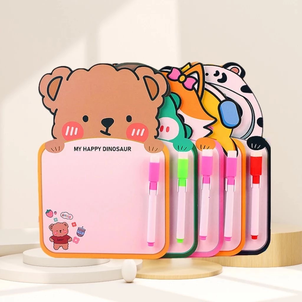 Papan Tulis Anak Whiteboard Belajar Karakter Lucu Spidol Cardboard — 9