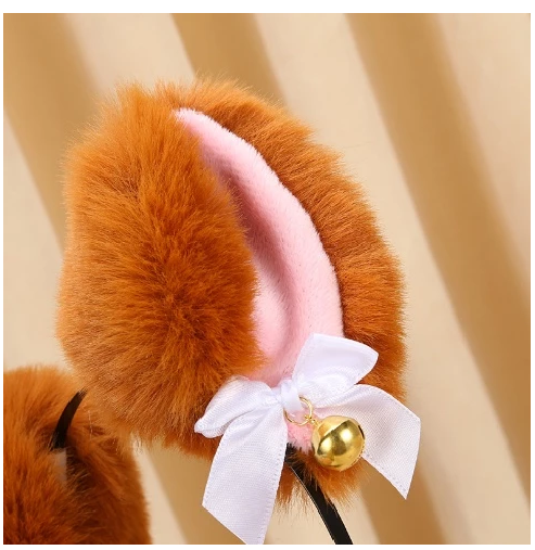 Bando Cosplay Bulu Bentuk Telinga Kucing Lonceng Pita Lucu Aesthetic — 5